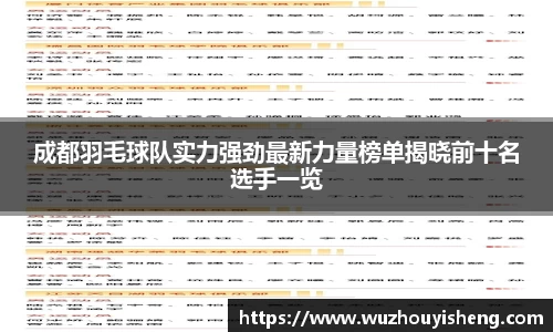 成都羽毛球队实力强劲最新力量榜单揭晓前十名选手一览