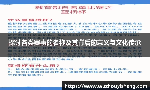探讨各类赛事的名称及其背后的意义与文化传承